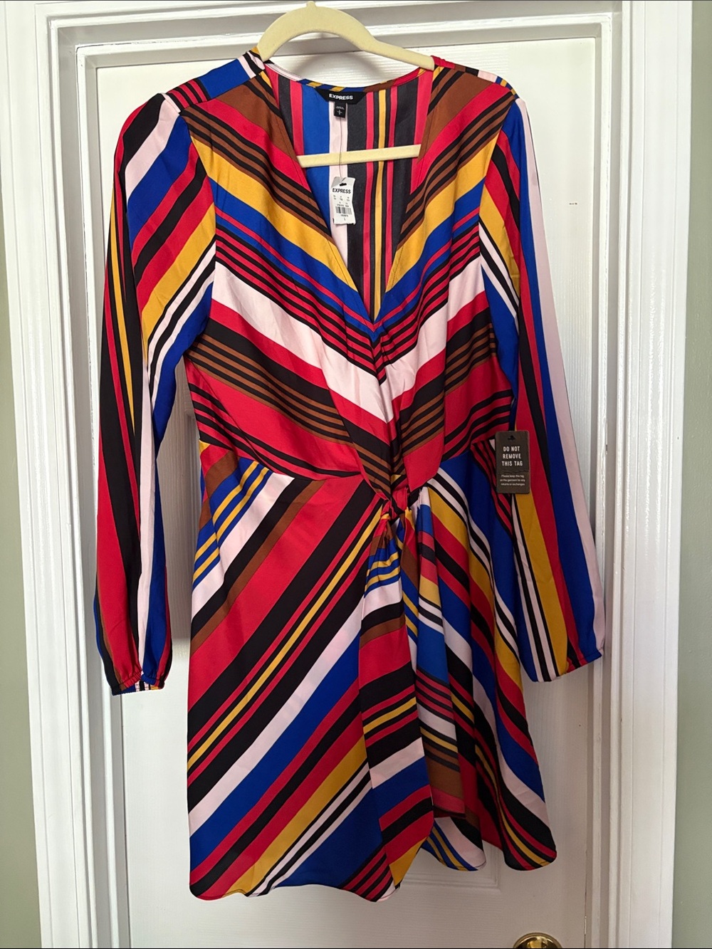 Express Multicolor Striped Tie-Waist Dress L